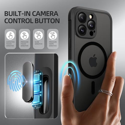BERFY for iPhone 16 Pro Case, Compatible with MagSafe, Built-in Privacy Screen Protector, Camera Protection, Shockproof Full Body Phone Case 6.3", Translucent Black