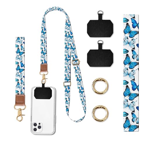 Phone Lanyard Crossbody Wrist Strap, Universal Adjustable Neck Strap for Phone Case Keys ID Badges - color: Cute Purple Butterfly