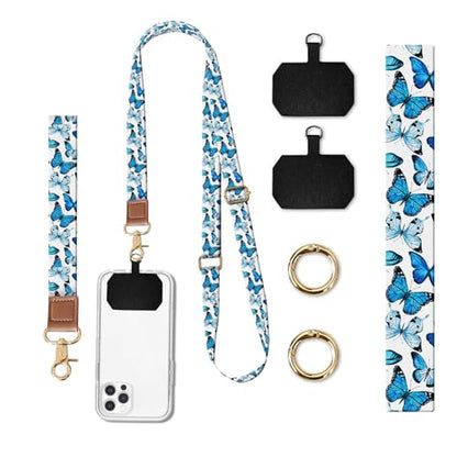 Phone Lanyard Crossbody Wrist Strap, Universal Adjustable Neck Strap for Phone Case Keys ID Badges - color: Cute Purple Butterfly