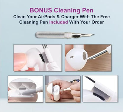Replacement Charging Case for AirPods Pro 1&2 Generation with fast Wireless and Wired Charging, Bluetooth Pairing and Sync Button, 680mAh Battery with Multi-Function Cleaning Tool. No Earbuds/Airpods.