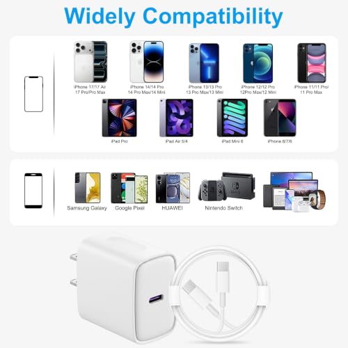 iPhone 17 16 15 Charger Fast Charging 10FT - 20W USB C Charger Block - color: White, size: 10FT