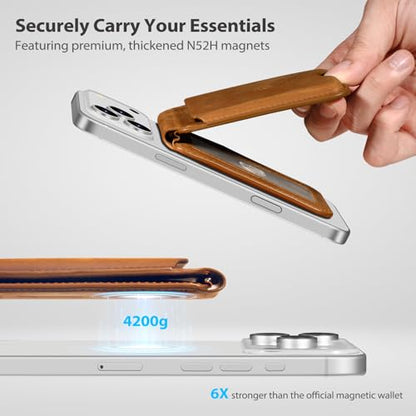 Belemay Crazy Horse Leather Magnetic Wallet for MagSafe Adjustable Stand - color: Sunset Tan