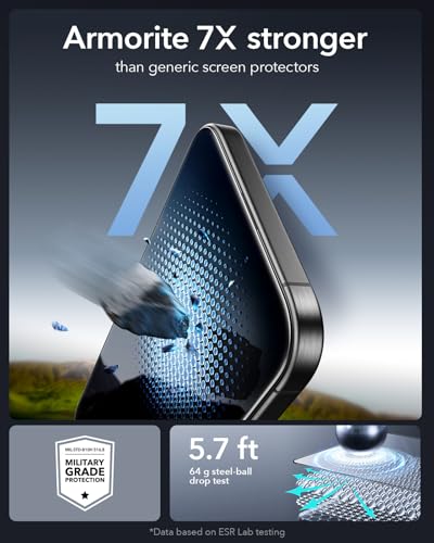 ESR 3 Pack for iPhone 15 Pro Max Screen Protector, Armorite | 7X Impact Absorption, 9H+ Tempered Glass, Easy One-Pull Installation, Full-Coverage Protection, UltraFit Tray, Bubble-Free - size: iPhone 15 Pro Max 6.7 inch