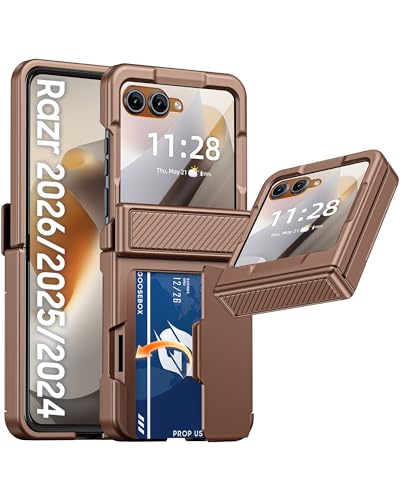 GooseBox for Motorola Razr 2026/Razr 2025 Case Wallet RFID Card Holder&Hinge Protection&HD Screen Protector, Full Body Shockproof Cover for Motorola Razr 2026/Razr 2025/Razr 2024(Desert Gold) - color: Desert Gold KB, size: Razr 2026/2025/2024