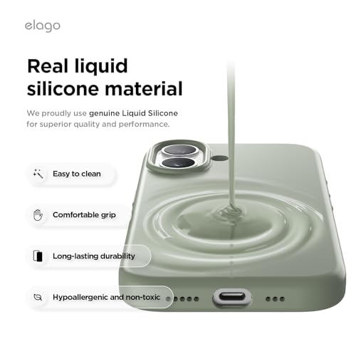 elago Premium Magnetic Silicone Case for iPhone 17 | Compatible with MagSafe, Liquid Silicone Material, Protection, Shockproof, Slim Phone (Khaki Green) - color: Khaki Green, size: iPhone 17