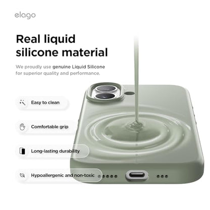 elago Premium Magnetic Silicone Case for iPhone 17 | Compatible with MagSafe, Liquid Silicone Material, Protection, Shockproof, Slim Phone (Khaki Green) - color: Khaki Green, size: iPhone 17