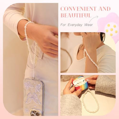 2 PCS Pearl Beaded Cute Phone Charms Y2K Cellphone Lanyard Wrist Strap J - color: Pearl J-2 Pcs
