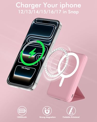 podoru for MagSafe Power Bank 10000 mAh, Foldable Magnetic Portable Charger - color: Pink