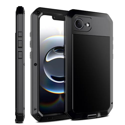 for iPhone 16E Metal Case,Heavy Duty Shockproof Aluminum Alloy Tough Armour Military Grade Phone Case for iPhone 17E,Full Body Protective Cover with Silicone Built-in Screen Protector-Black - color: Black