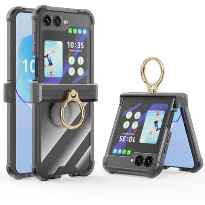 Case for Samsung Galaxy Z Flip 6 Case with Ring Shockproof Kickstand Hinge Protection Phone Cover for Samsung Galaxy Z Flip 6 5G(Crystal Black) - color: Crystal Black