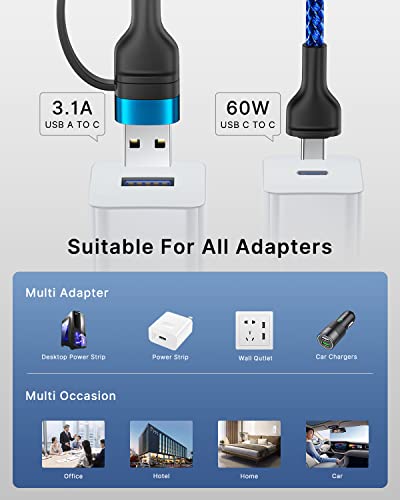 4 in 1 Charging Cable, 60W USB C to Lightning Cable 6.6FT, USB A/C to C/Lightning Multi Charging Cable Fast Charging for iPhone 16 15 14 13 Pro Max/MacBook Pro/Samsung S25 S24/Switch 2,Blue - color: Blue
