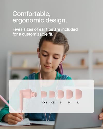 Belkin USB-C Wired Earbuds, Adjustable Volume Limiter, IPX5 - color: Pink, size: One Size, style: USB-C + Volume Control