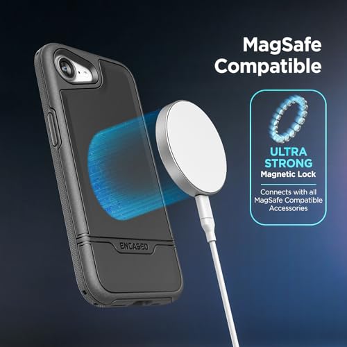 ENCASED Shockproof Case for iPhone 17e, 16e (6.1") - Ultra Protective Heavy Duty Magnetic Phone Cover, Rebel Series (Black) - color: Black, size: iPhone 16e