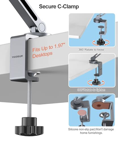 YICOSUN Tablet Stand for Desk - Heavy Duty Aluminum iPad Arm Mount with Super Grip Clamp, 360° Rotating Foldable Holder for 4.7-13" iPad, Kindle, Phone - Reading, Drawing, Video Call - Gray - color: Gray