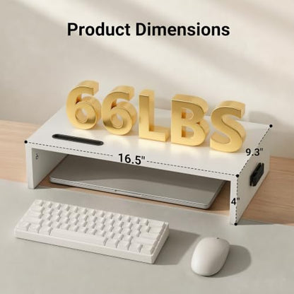 BONTEC Monitor Stand Riser with Cellphone Holder & Cable Management - color: White, size: 16.7 Inch