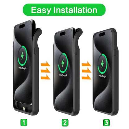 Battery Case for iPhone 15 Pro, Upgraded 10000mAh Battery Pack Rechargeable Charger Case with Carplay Wireless Charging Compatible for iPhone 15 Pro(6.1 inch) External Battery Charging Cover(Black) - size: iPhone 15 Pro (6.1 inch)-10000mAh