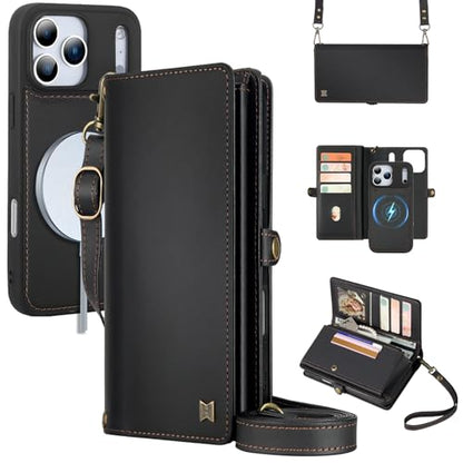 for Wallet Case Compatible with iPhone 17 Pro Max,Multi-Function Detachable 2 in 1 Magnetic iPhone 17 Pro Max Case Wallet,Flip Strap Zipper Card Holder Phone Case with Shoulder Straps (Black) - color: Black, size: iPhone 17 Pro Max