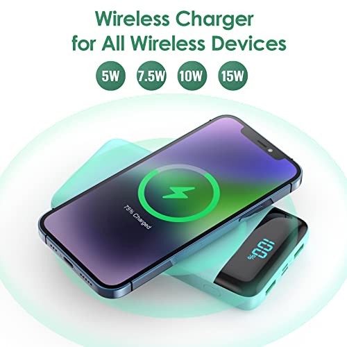 Wireless Portable Charger 30,800mAh,15W Wireless Charging USB C Power Bank,25W PD QC 4.0 Fast Charging 4 Outputs Travel Essentials Battery Pack Compatible with iPhone 17/16/15/14,Galaxy,Android-Green - color: Green