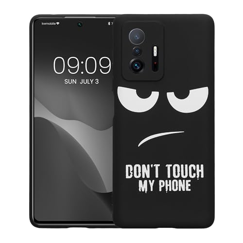 kwmobile TPU Silicone Case Compatible with Xiaomi 11T / 11T Pro - Case Soft Cover - Don't Touch My Phone White/Black - size: 11T / 11T Pro