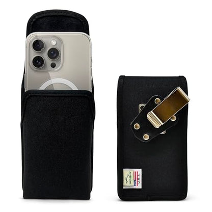 Turtleback Belt Clip for iPhone 16 Pro, 16e, 15 pro 14 Pro 13 Pro -Small- Fits w/Slim MagSafe Style Cases - Premium Black Nylon, Vertical Belt Holder, Magnetic Closure, HD Rotating Belt Clip - color: Vertical - Nylon w/ Metal Clip, size: Small