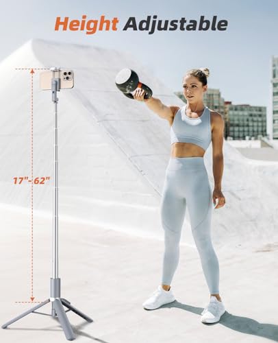 Tripod for iPhone, Selfie Stick with Remote, Stable & Durable Phone Tripod - color: Grey