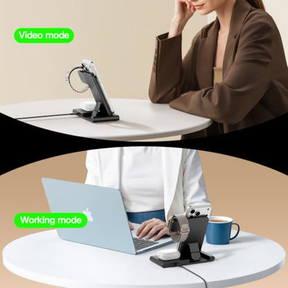 3 in 1 Foldable Wireless Charger Stand for iPhone Apple Watch AirPods - color: Black