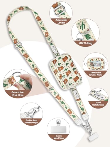 Clip and Go Strap for Phone with Wallet Crossbody Lanyard Cow - color: Highland Cow
