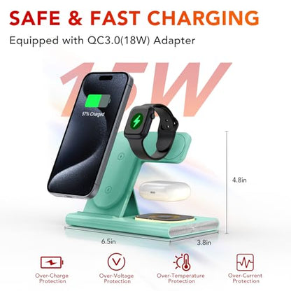 3 in 1 Foldable Charging Station for Apple Wireless Charger - color: Green