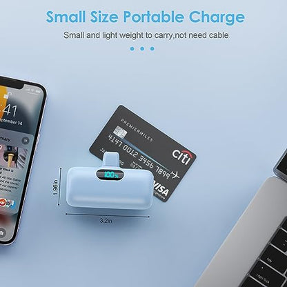 Mini Portable Charger USB C Power Bank,Upgraded 5000mAh PD Fast Charging Battery Pack Built-in USB-C Connector Travel Essential for iPhone17/17Pro/17Pro Max/Air/16 Plus/16Pro Max/15 Series,Android etc - color: Light Blue