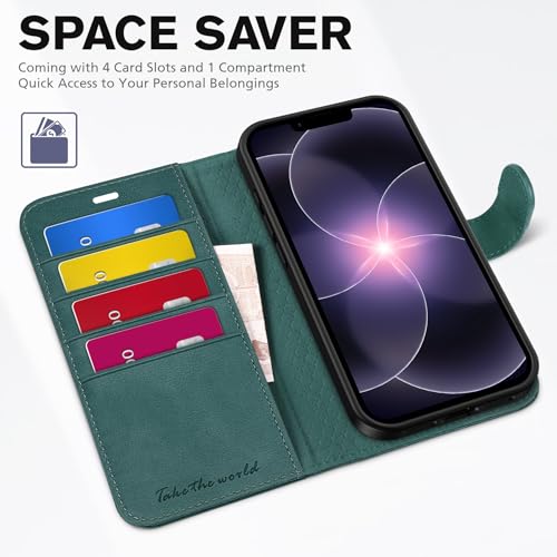 TUCCH Case Wallet for iPhone 17e/16e (6.1"), RFID Blocking Folio, Teal Blue | 4 Card Holders, Kickstand, PU Leather, Magnetic Closure, Shockproof TPU Shell, Protective Flip Cover - color: Textured Teal Blue