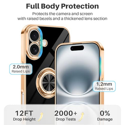 Dinick Black for iPhone 16 Case with Ring Holder Kickstand - color: Black, size: 6.1'' iPhone 16