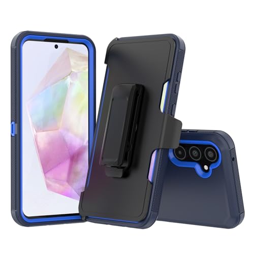 Compatible with Samsung Galaxy A35 Case, with Belt Clip Holster Heavy Duty Rugged Shockproof Full Body Protection Kickstand Cover for Samsung Galaxy A35 Phone (Navy Blue) - color: Navy Blue