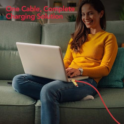 MFish 240W 4-in-1 Fast Charging Cable, Red, 6.6FT - color: Red, size: 6.6FT