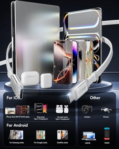 65W for MacBook Pro Charger,5-in-1 Retractable Wall Charger Plug for iPhone - color: White