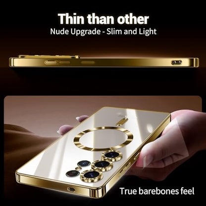 Hurgoer for Samsung Galaxy S22 Ultra Case.Soft TPU Electroplated Frame Cover with Clear Back.Drop Tested Protective Full Body Case.Thin Light Slim 【Not Magsafe】(Gold, S22 Ultra) - color: Gold, size: S22 Ultra