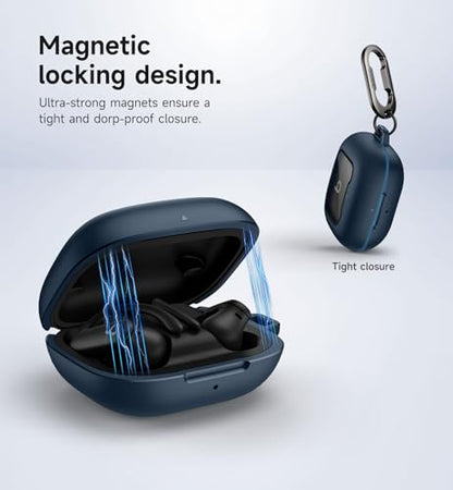 SURITCH for Beats Powerbeats Pro 2 Case Cover, Magnetic Locking Cases for Beats Powerbeats Pro 2 2025, Shockproof Bumper Protective Covers with Carabiner & Keyring & Cleaner Kit, Navy - color: Navy