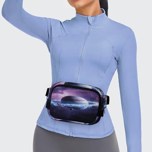 Outer Space Fanny Packs for Women Men Double Layer Fashion Waist Pack Adjustable Belt Bag with Pockets Small Crossbody Bags for Running Hiking Workout Travel Daily Use