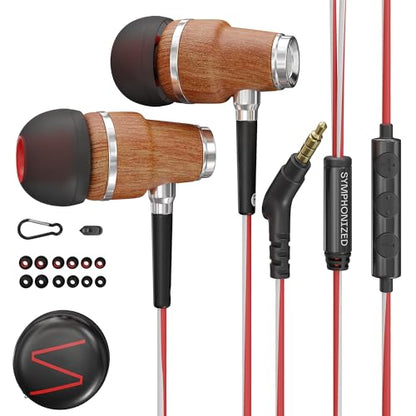 Symphonized Premium Wooden Wired Earbuds with Microphone (Aux 3.5mm Jack) - color: Red, style: 3.5mm Aux
