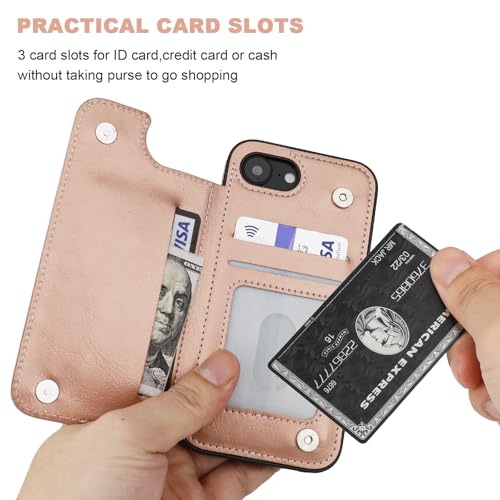 ONETOP for iPhone 17e/16e Wallet Case with Credit Card Holder,Rosegold | Kickstand,ID/Cash Holder,Case Wallet with Card Slots,Double Magnetic Clasp,Durable PU Leather Shockproof Cover for Women Men - color: Rose Gold