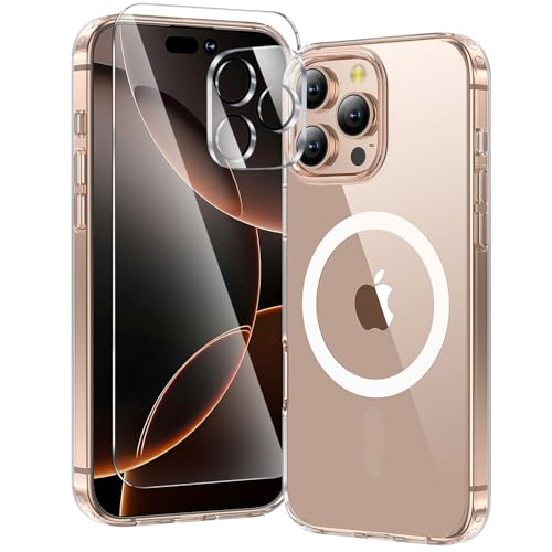 toushion 3 in 1 for iPhone 16 Pro Case Clear | with MagSafe,Screen Protector *1 & Camera Lens Protector*1, Military-Grade Protection - color: Clear, size: iPhone 16 Pro（6.3"）