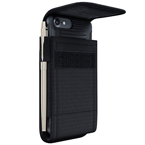 Holster for Small iPhone SE, 8 7 6s 6 - Cell Phone Belt Holder Case with Clip for Men, Heavy Duty Nylon Pouch (Fits Phone with Otterbox Cover on) Black - size: Small