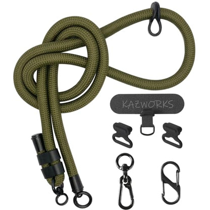 kazworks Cell Phone Lanyard Phone Strap Crossbody Thick Rope Phone Sling 49in-65in(125cm-165cm) Adjustable - color: Olive, size: Large