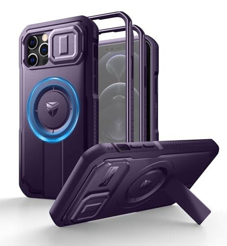 Dexnor for iPhone 12 & iPhone 12 Pro Case with Slide Camera Cover&Adjustable Kickstand&Built-in Screen Protector,Magsafe Rugged Shockproof Bumper Heavy-Duty Protective Cover,Phantom Purple - color: Phantom Purple, size: IPhone 12&12 Pro