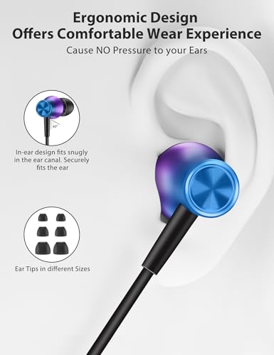 Jiunai USB C Wired Earbuds Right Angle Headphones with Mic Gradient Purple - color: Gradient Purple Blue