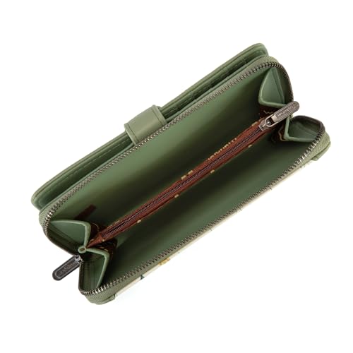 X Wrangler Women's Wallets Bifold Wristlet Wallets for Women Large Capacity Credit Card Wallet with ID Window - color: Floral-light Green