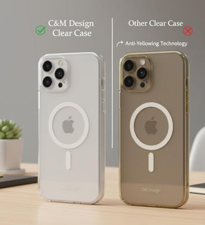 C&M Design for iPhone 16 Pro Clear Case: 16 Pro Phone Clear Case Magnetic Military Grade Drop Protection Anti Yellowing Cell Phone Cover - Rugged Shockproof Protective Bumper Transparent Cases(Clear)