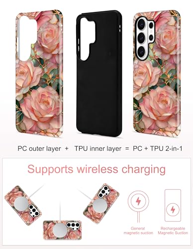 Magnetic Phone Case for Samsung Galaxy A16 5G, Pink Rose | Compatible with MagSafe, Cute Aesthetic Stained Glass Flower Floral, TPU and PC Protective Phone Cover for Women Girls - color: Pink Rose