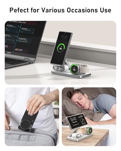 3 in 1 Magnetic Wireless Charger for Samsung Galaxy, Foldable Fast Charging Station for MagSafe Samsung Galaxy S26 Ultra S25 S24 Z Fold Flip 8 Watch 8 7 Buds 4 3 Pro,Not for Samsung Watch 9/Ultra 2 - color: White