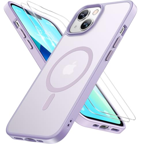 Miracase Magnetic for iPhone 13 Case 6.1 inch (Compatible with MagSafe)（with 2X Screen Protectors） Military-Grade Protection, Anti-Fingerprint Translucent Matte Phone Case Cover, Light Purple - color: Light Purple, size: iPhone 13