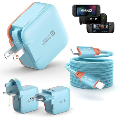 JSAUX 65W GaN USB C Charger for Switch 2, EU/UK Plug, 6.6FT Cable, Blue - color: Blue&Orange